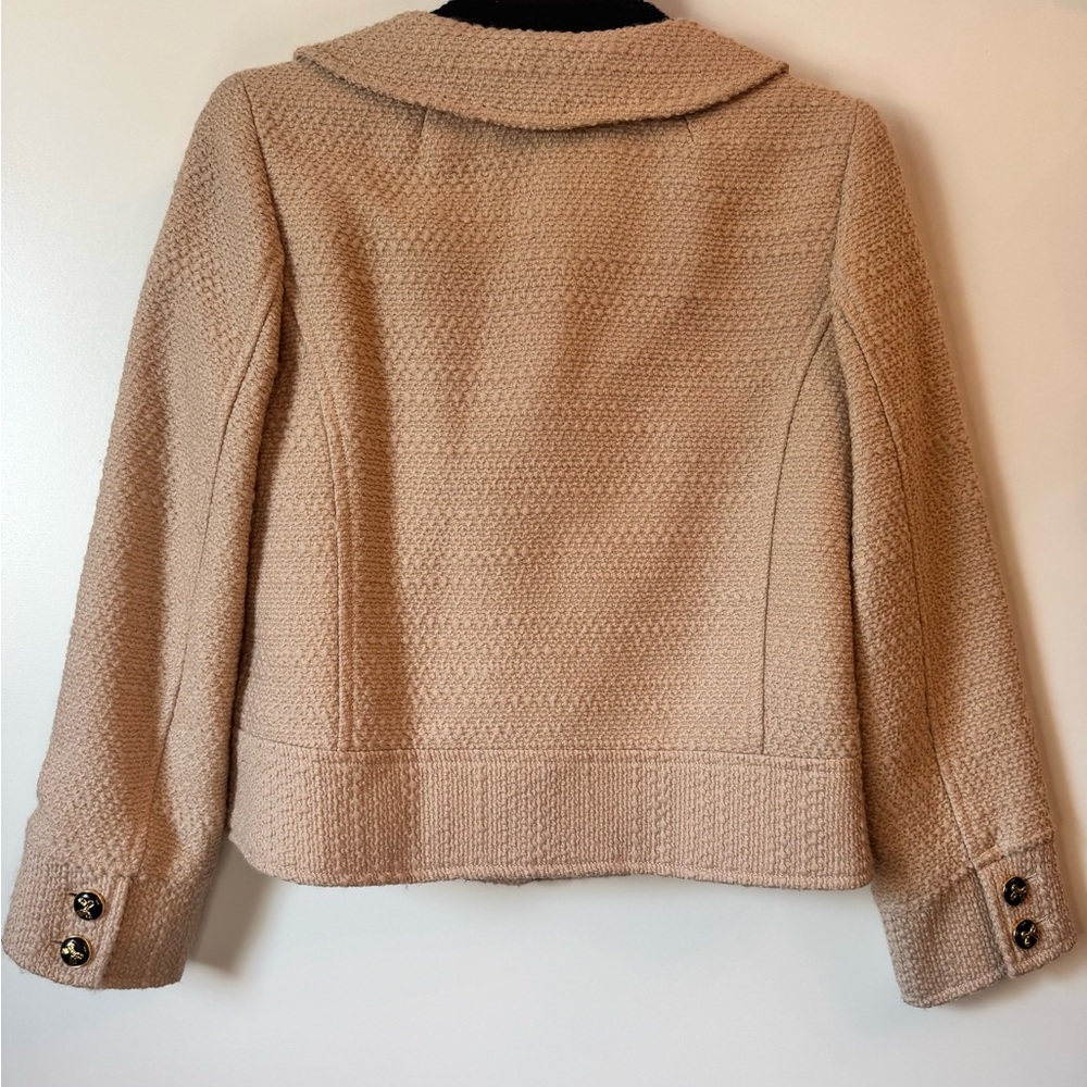 Milly NY Wool Silk Cropped Jacket Size 4 Beige Textured Gold Button Blazer - Picture 3 of 4